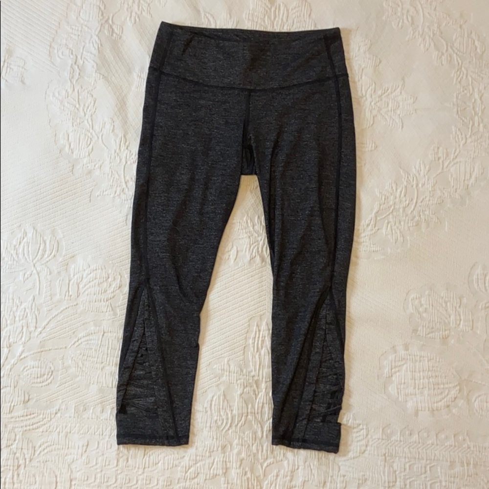 Athleta crop leggings, dark grey, side cutouts, ST